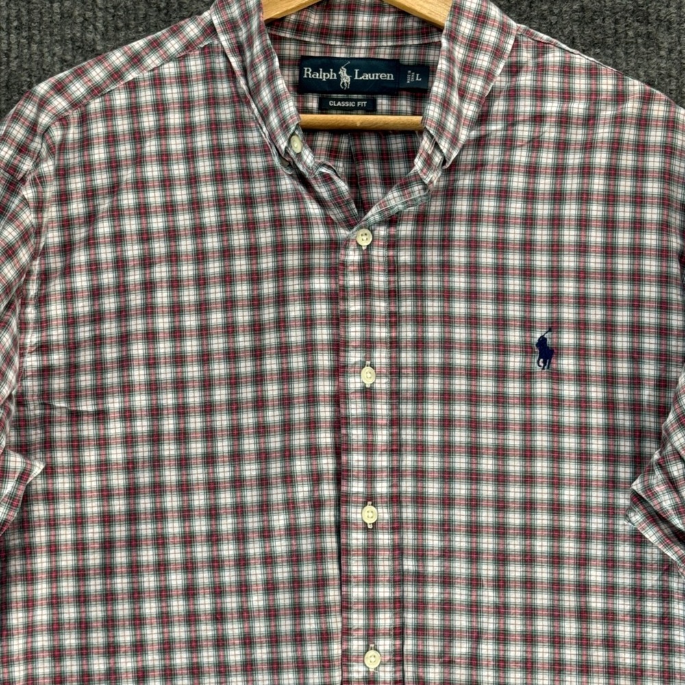 Ralph Lauren Mens L Classic Fit Plaid Button Down Long‎ Sleeve Shirt Preppy
